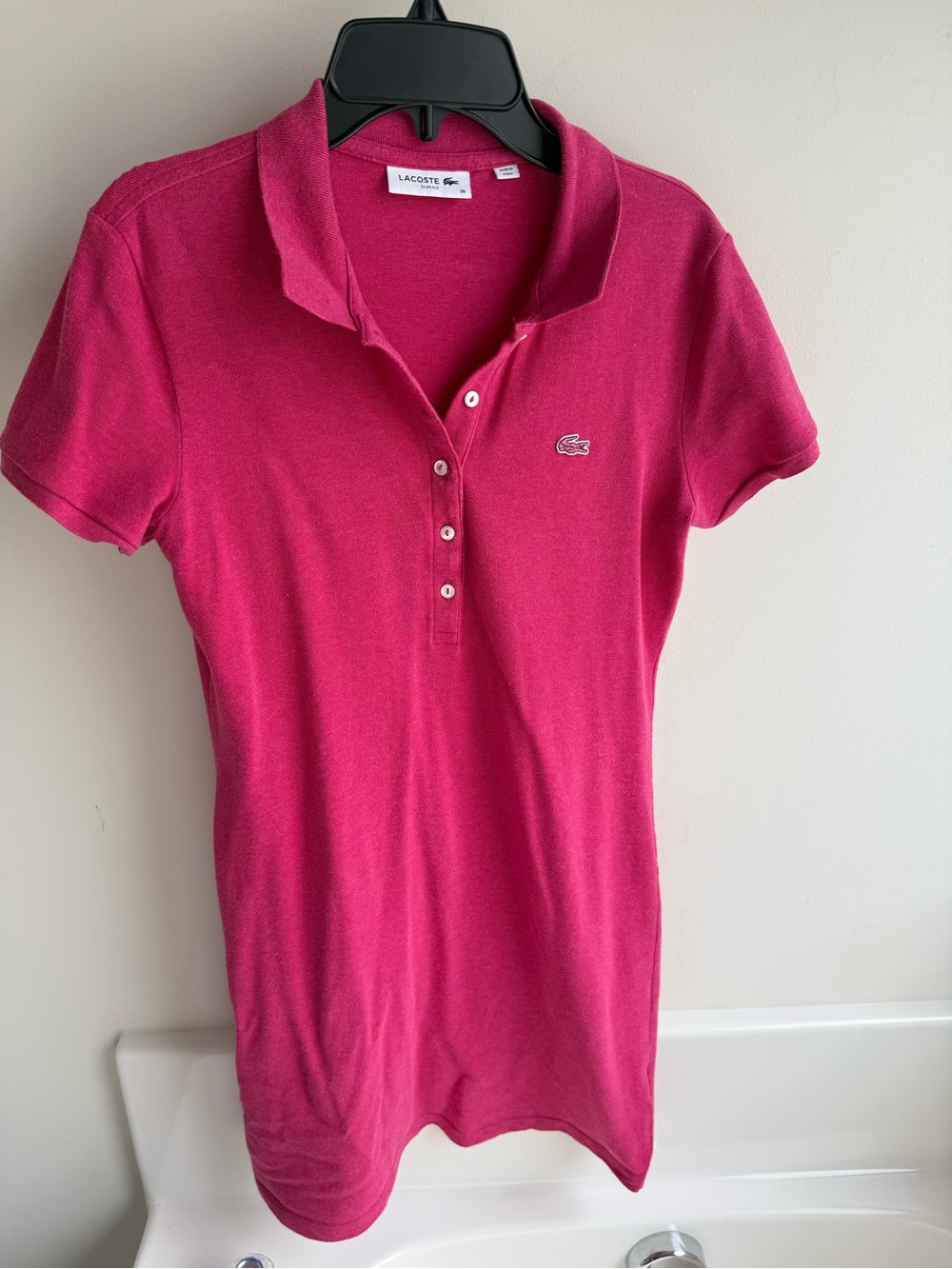 Lacoste Women's Short Sleeve Polo Dress in Fuchsia Pink